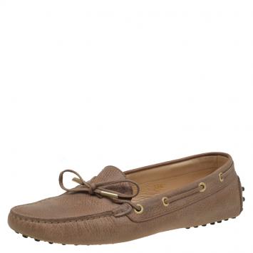 Pre Owned Tod's Brown Leather Bow Loafers Size 39.5