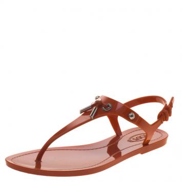 Pre Owned Tod's Orange Jelly Flat Thong Sandals Size 36