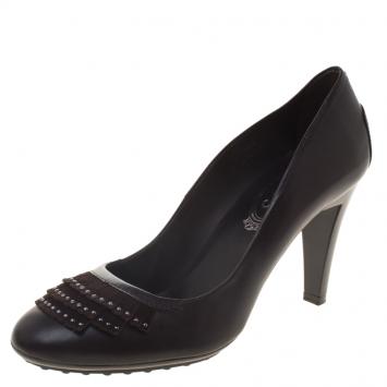 Pre Owned Tod's Brown Leather and Suede Fringe Pumps Size 39.5