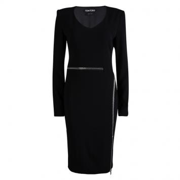 Pre Owned Tom Ford Black Zip Detail Long Sleeve Dress M