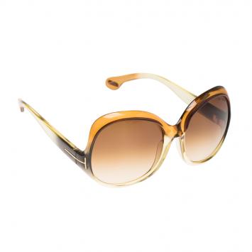 Pre Owned Tom Ford Brown Marcella TF80 Oversized Round Sunglasses