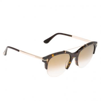 Pre Owned Tom Ford Dark Havana Rose Gold Tone Adrenne Semi Rimless Sunglasses