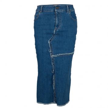 Pre Owned Tom Ford Patchwork Denim Fringed Edging Detail Pencil Skirt S