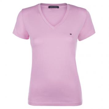 Pre Owned Tommy Hilfiger Pink Logo V Neck Tshirt M
