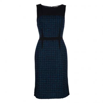 Pre Owned Tory Burch Sloane Blue and Green Tweed Dress S