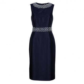 Pre Owned Tory Burch Heather Navy Blue Embellished Dress S