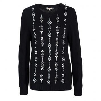 Pre Owned Tory Burch Black Crystal Embellished Etta Sweater  L