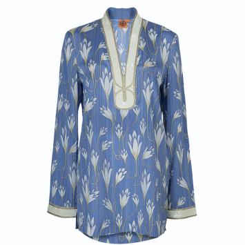 Pre Owned Tory Burch Blue Floral Print Sabrina Tunic L