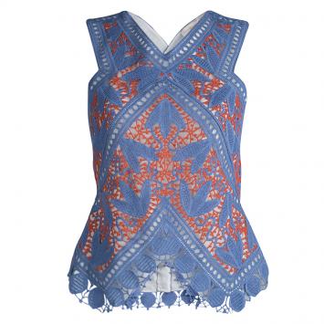 Pre Owned Tory Burch Multicolor Crochet Lace Cross Back Evie Top S