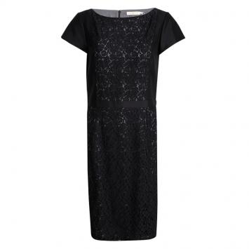 Pre Owned Tory Burch BLack Floral Lace Insert Cap Sleeve Mariana Sheath Dress L