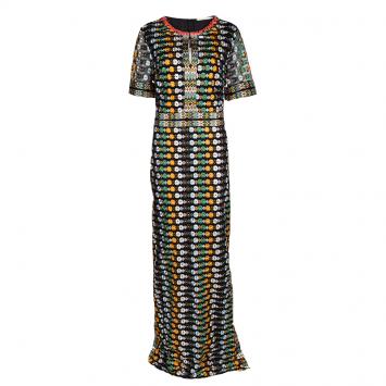 Pre Owned Tory Burch Multicolor Floral Embroidered Mesh Gown L