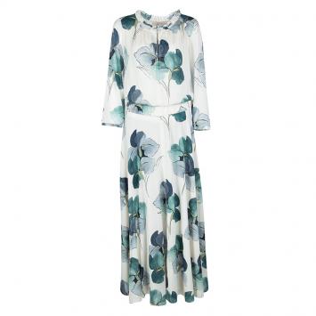 Pre Owned Tory Burch White Floral Printed Silk Long Sleeve Julia Dress M