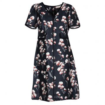 Pre Owned Tory Burch Navy Blue Floral Printed Silk V-Neck Kenzie Dress S