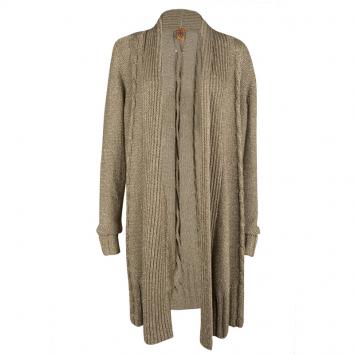 Pre Owned Tory Burch Gold Lurex Chunky Cable Knit Open Front Cardigan XL
