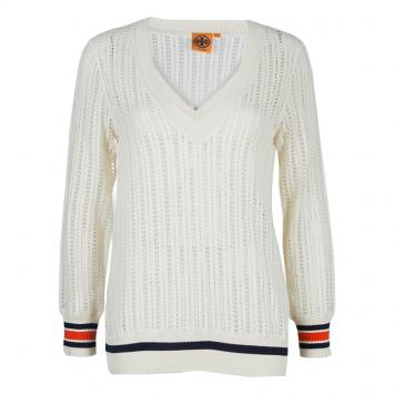 Pre Owned Tory Burch Cream Ozzy Cutwork Detail Sweater S
