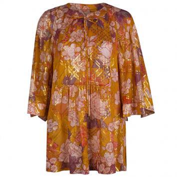 Pre Owned Tory Burch Multicolor Floral Print Lurex Detail Long Sleeve Tunic L