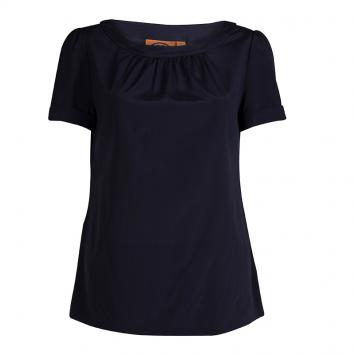 Pre Owned Tory Burch Navy Blue Short Sleeve Silk Blouse M