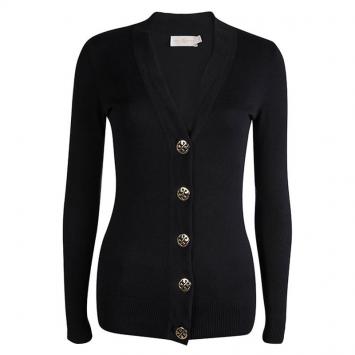 Pre Owned Tory Burch Black Logo Button Detail Cardigan XS