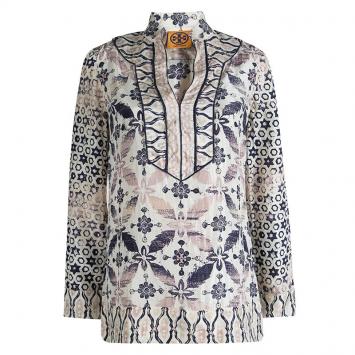 Pre Owned Tory Burch Multicolor Printed Silk Long Sleeve Top M