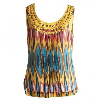 Pre Owned Tory Burch Multicolor Sequin Detail Silk Top M