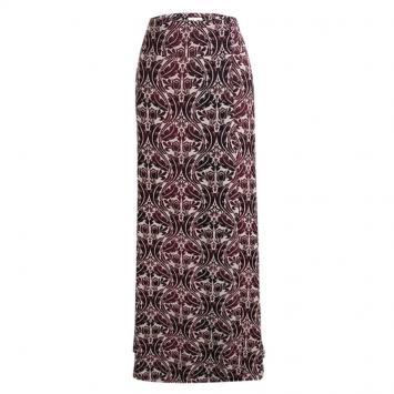 Pre Owned Tory Burch Burgundy Floral Printed Silk Maxi Skirt L