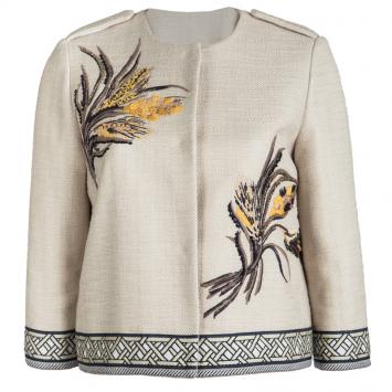 Pre Owned Tory Burch Textured Cream Embroidered Boucle Jacket S