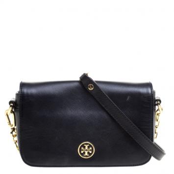 Pre Owned Tory Burch Black Leather Robinson Crossbody Bag