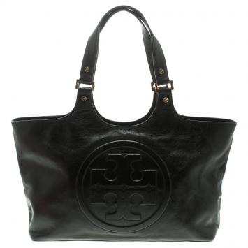 Pre Owned Tory Burch Black Leather Bombe Tote