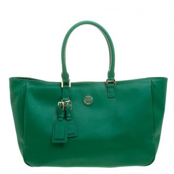 Pre Owned Tory Burch Green Leather Roslyn Tote