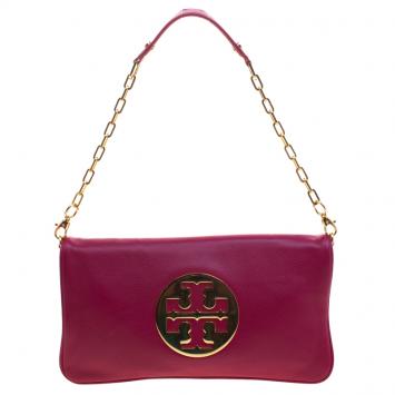 Pre Owned Tory Burch Magenta Leather Reva Shoulder Bag
