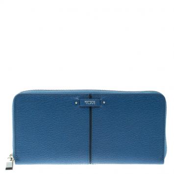Pre Owned Tumi Blue Leather Chelsea Zip Around Continental Wallet