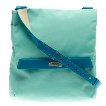 Pre Owned Tumi Mint Blue Nylon Crossbody Flap Bag