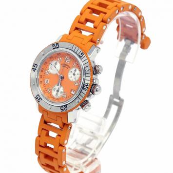 Pre Owned Hermes Orange Stainless Steel Clipper Diver Women's Wristwatch 33MM