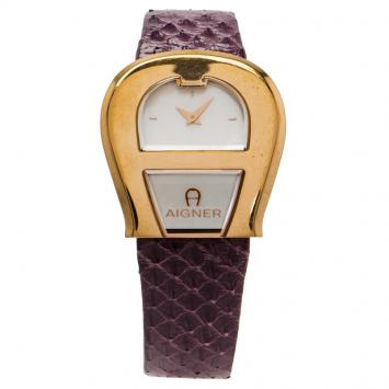Pre Owned Aigner Mother of Pearl Gold-Plated Stainless Steel Venezia Women's Wristwatch 36MM