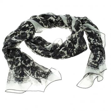 Pre Owned Valentino Monochrome Floral Lace Print Silk Stole