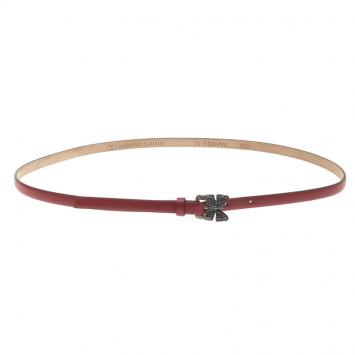 Pre Owned Valentino Burgundy Leather Crystal Embellished Butterfly Skinny Buckle Belt 85 CM