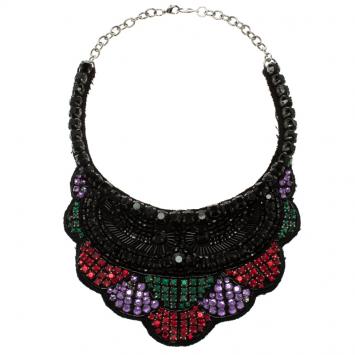 Pre Owned Valentino Multicolor Crystal Fabric Necklace 