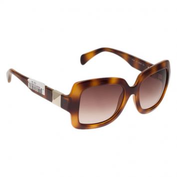 Pre Owned Valentino Tortoise Frame V714S Superstud Square Sunglasses