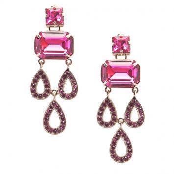 Pre Owned Valentino Pink Crystal Gold Tone Long Dangle Pierce Earrings