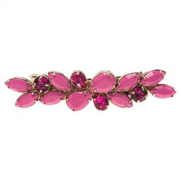 Pre Owned Valentino Fluo Flower Pink Crystal Gold Tone Hair Clip