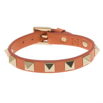 Pre Owned Valentino Rockstud Coral Leather Bracelet