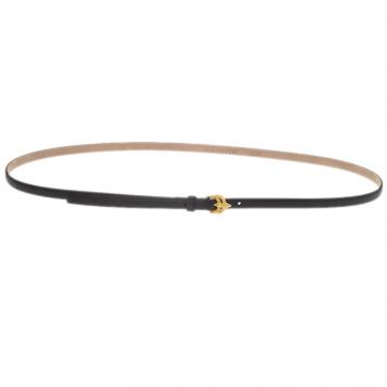 Pre Owned Valentino Black Leather Phoenix Buckle Skinny Belt 95 CM