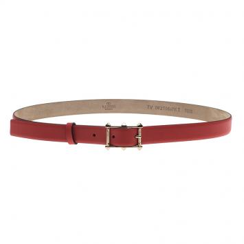 Pre Owned Valentino Red Leather Rockstud Buckle Belt 75CM