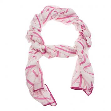 Pre Owned Valentino Signature White & Pink Printed Long Silk Scarf