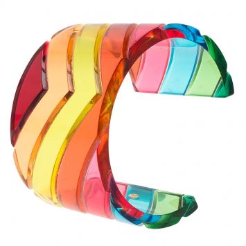 Pre Owned Valentino Rainbow Plexiglass Multicolor Wide Cuff Bracelet 17cm