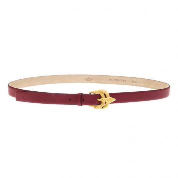 Pre Owned Valentino Red Leather Snake Buckle Belt 85CM