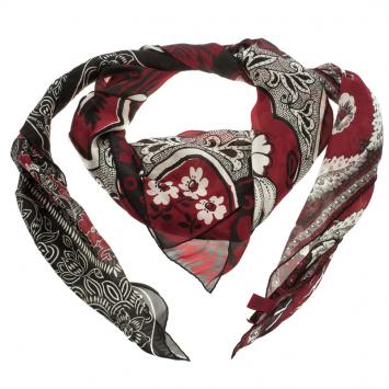 Pre Owned Valentino Black and Red Floral Printed Silk Square Stole