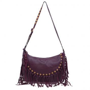 Pre Owned Valentino Burgundy Leather C Rockee Studded Fringe Hobo Bag