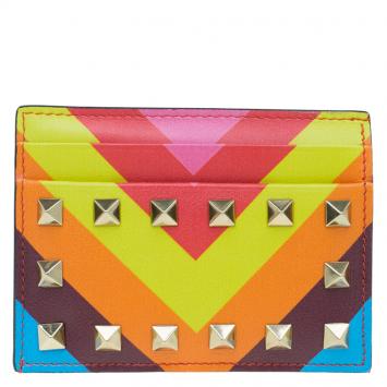 Pre Owned Valentino Multicolor Leather Rockstud Card Holder