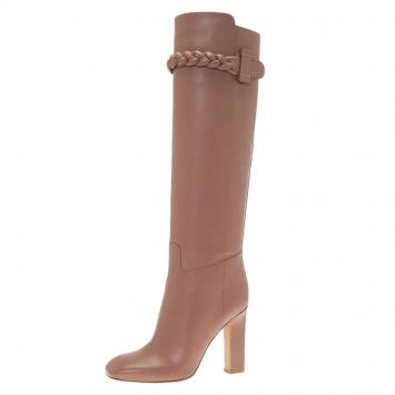 Pre Owned Valentino Blush Pink Leather Braided Over the Knee Boots Size 36.5